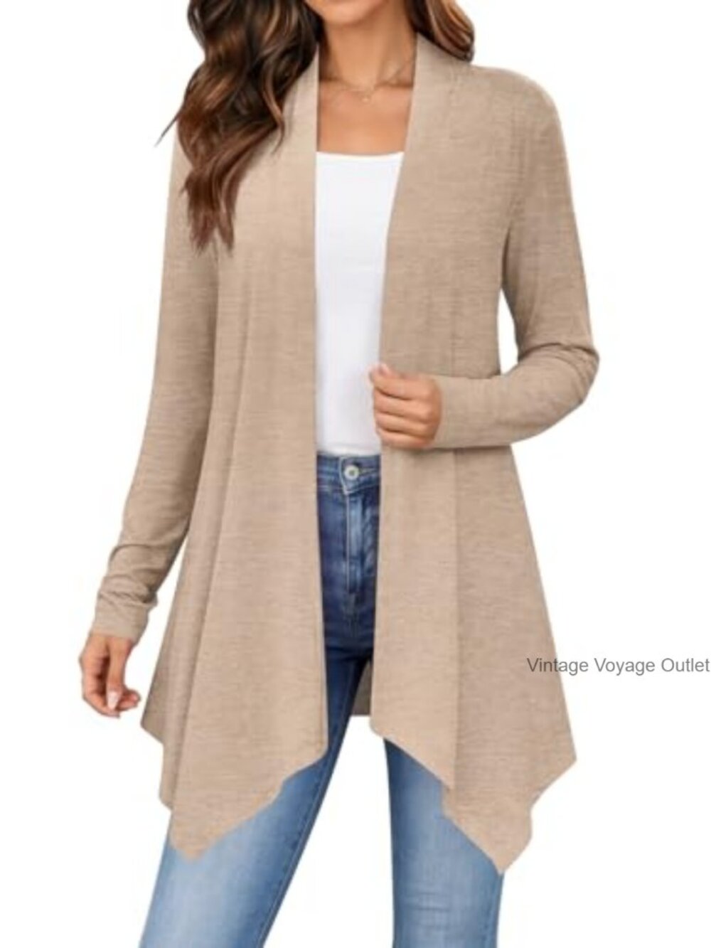 Lightweight Open Front Cardigan Long Sleeve Asymmetrical Draped Womens